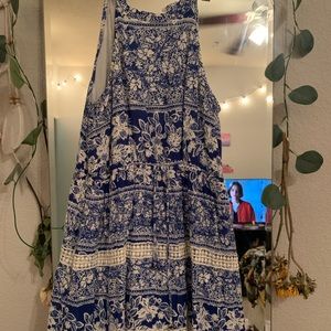 Blue and white patterned dress